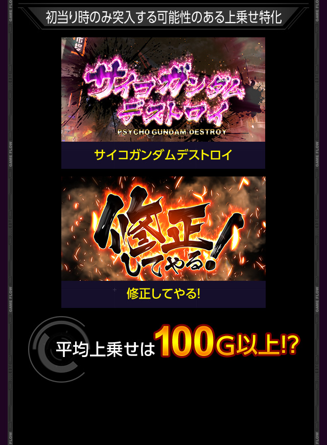 初当り時のみ突入する可能性のある上乗せ特化 サイコガンダムデストロイ 修正してやる！ 平均上乗せは100G以上!?